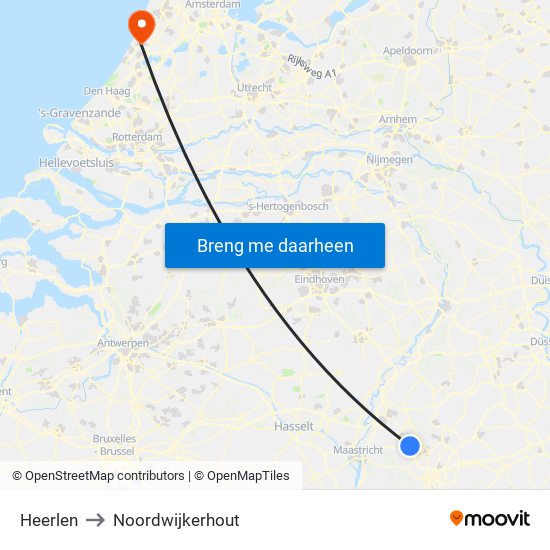 Heerlen to Noordwijkerhout map