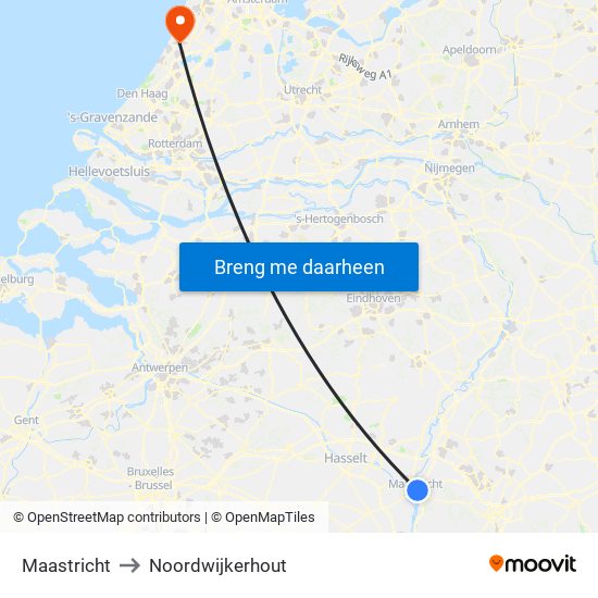 Maastricht to Noordwijkerhout map
