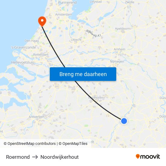 Roermond to Noordwijkerhout map