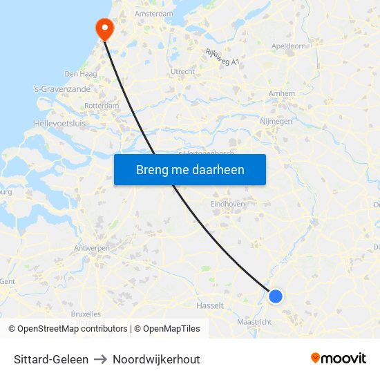 Sittard-Geleen to Noordwijkerhout map