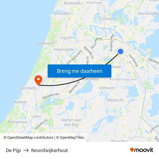 De Pijp to Noordwijkerhout map