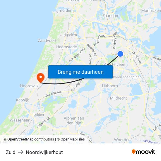 Zuid to Noordwijkerhout map