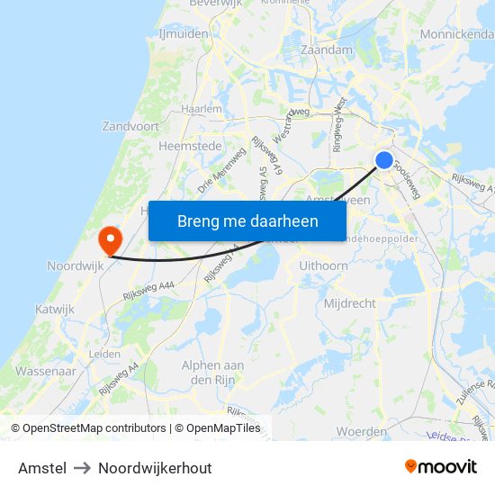 Amstel to Noordwijkerhout map