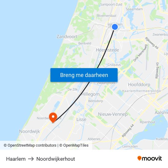 Haarlem to Noordwijkerhout map