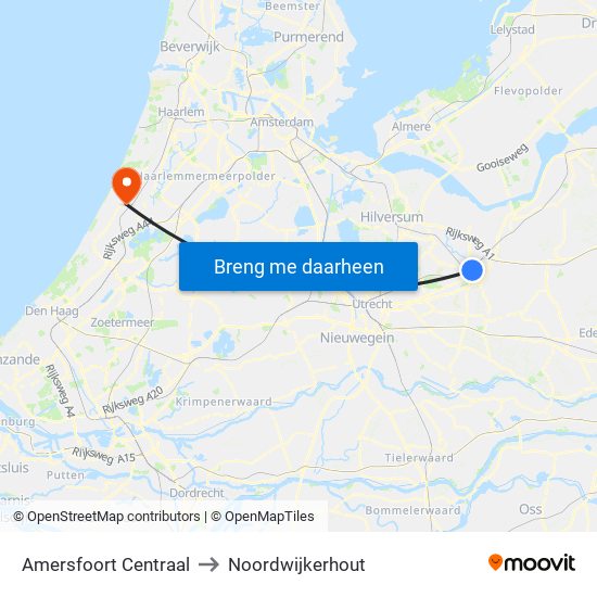 Amersfoort Centraal to Noordwijkerhout map