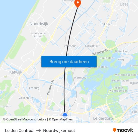 Leiden Centraal to Noordwijkerhout map