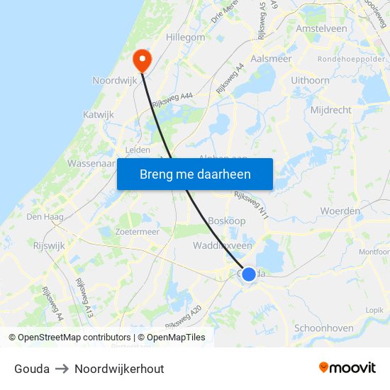 Gouda to Noordwijkerhout map