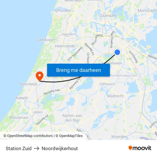 Station Zuid to Noordwijkerhout map