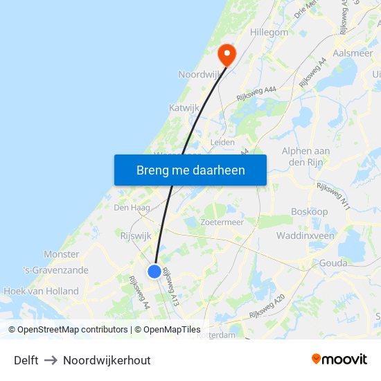 Delft to Noordwijkerhout map