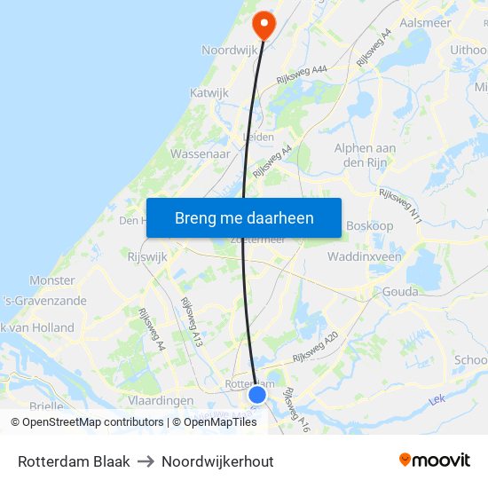 Rotterdam Blaak to Noordwijkerhout map