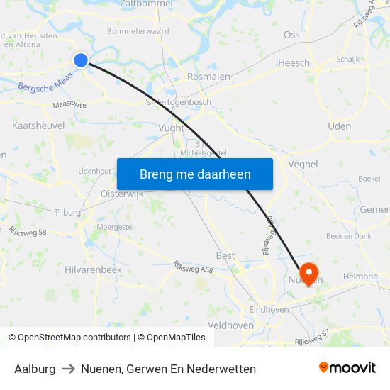 Aalburg to Nuenen, Gerwen En Nederwetten map