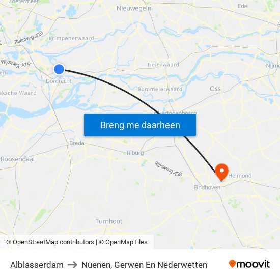 Alblasserdam to Nuenen, Gerwen En Nederwetten map