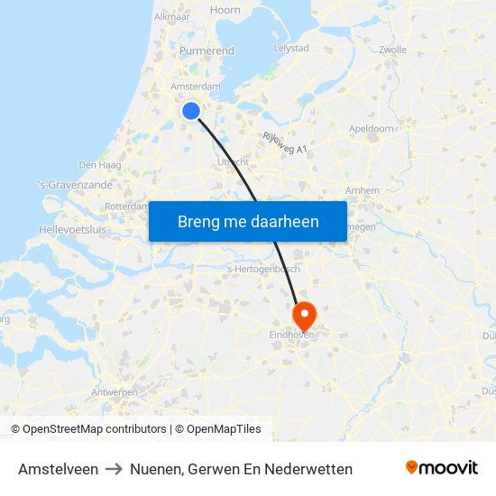Amstelveen to Nuenen, Gerwen En Nederwetten map