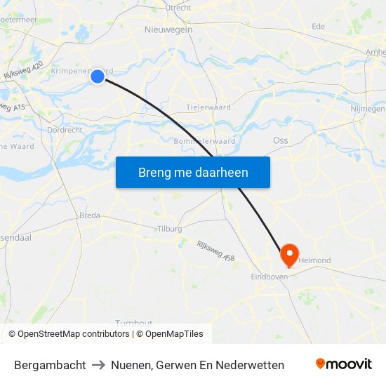 Bergambacht to Nuenen, Gerwen En Nederwetten map