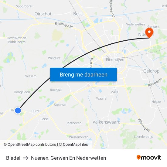 Bladel to Nuenen, Gerwen En Nederwetten map