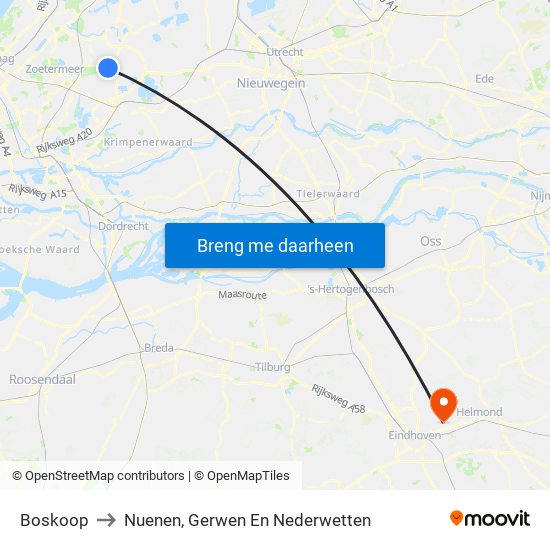 Boskoop to Nuenen, Gerwen En Nederwetten map