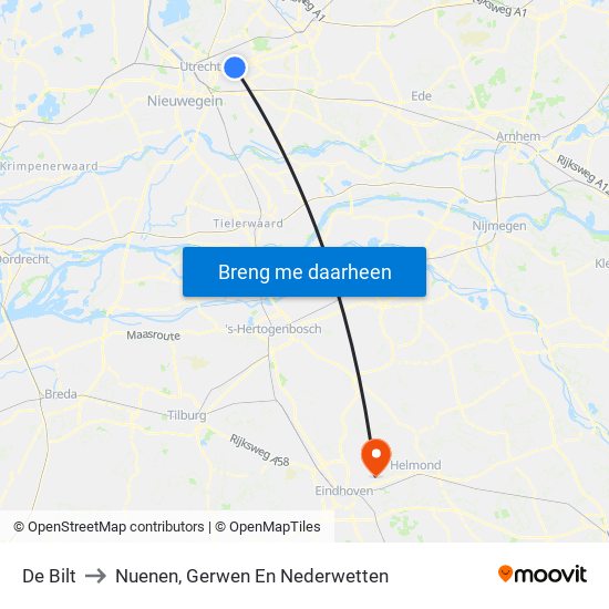 De Bilt to Nuenen, Gerwen En Nederwetten map