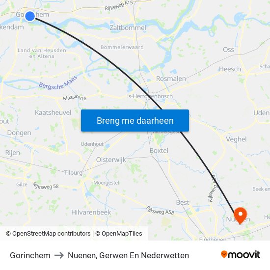 Gorinchem to Nuenen, Gerwen En Nederwetten map