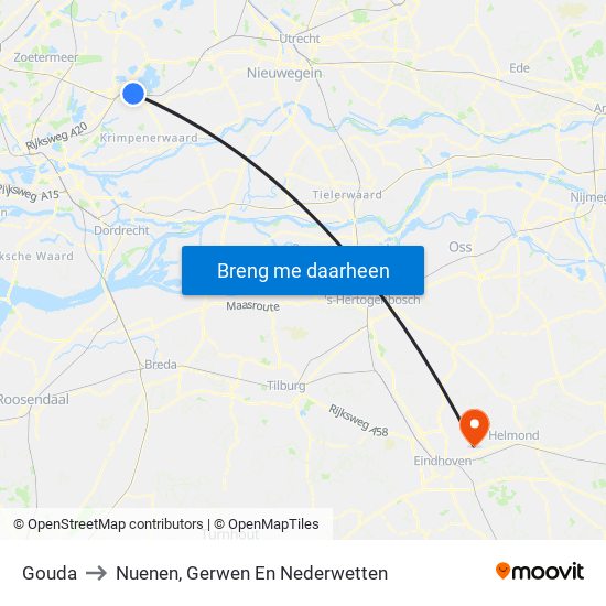 Gouda to Nuenen, Gerwen En Nederwetten map