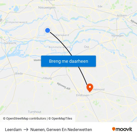 Leerdam to Nuenen, Gerwen En Nederwetten map