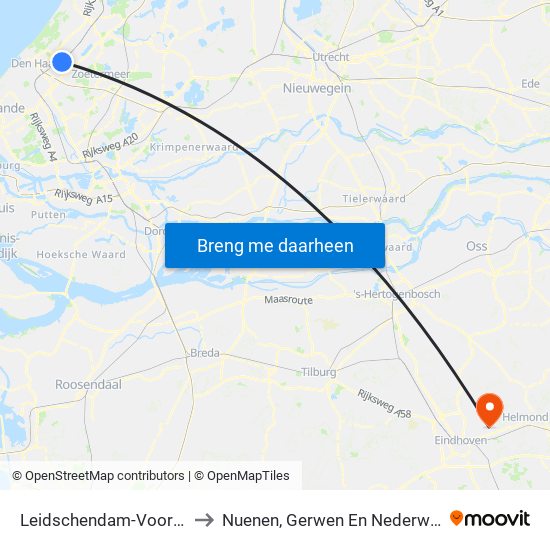 Leidschendam-Voorburg to Nuenen, Gerwen En Nederwetten map