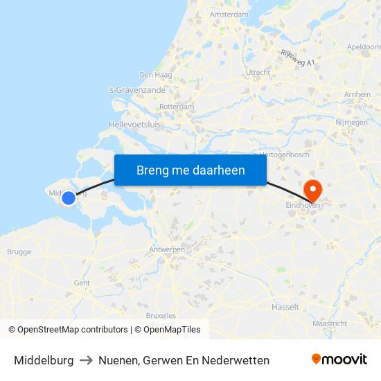 Middelburg to Nuenen, Gerwen En Nederwetten map