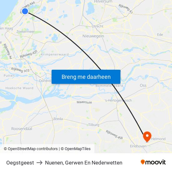 Oegstgeest to Nuenen, Gerwen En Nederwetten map