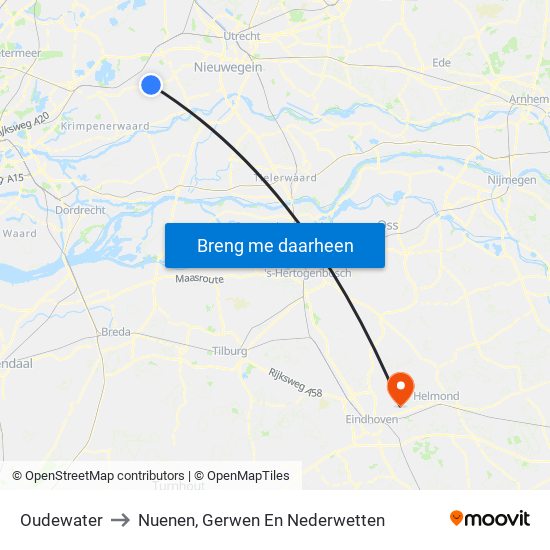 Oudewater to Nuenen, Gerwen En Nederwetten map