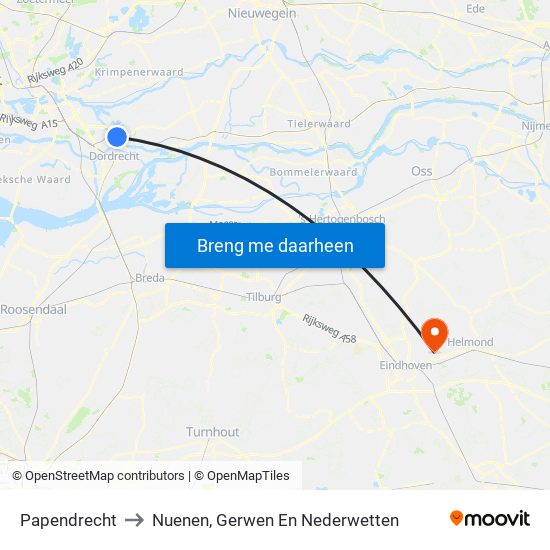 Papendrecht to Nuenen, Gerwen En Nederwetten map
