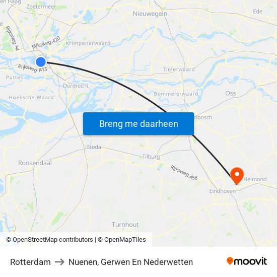 Rotterdam to Nuenen, Gerwen En Nederwetten map