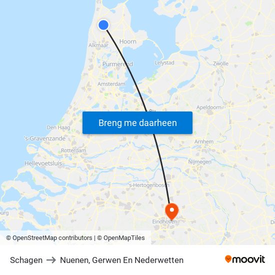 Schagen to Nuenen, Gerwen En Nederwetten map