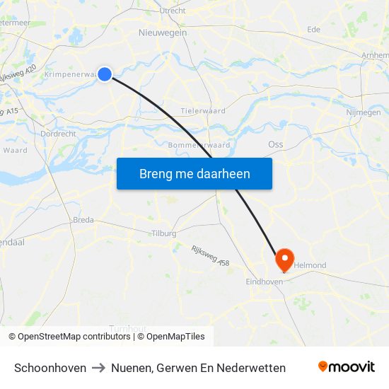 Schoonhoven to Nuenen, Gerwen En Nederwetten map