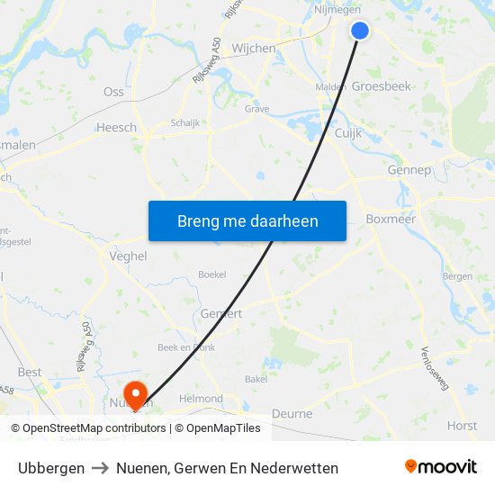 Ubbergen to Nuenen, Gerwen En Nederwetten map
