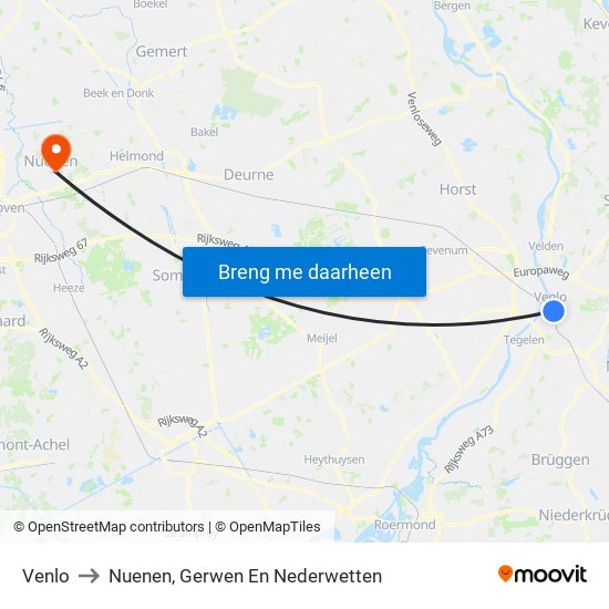 Venlo to Nuenen, Gerwen En Nederwetten map
