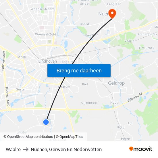 Waalre to Nuenen, Gerwen En Nederwetten map
