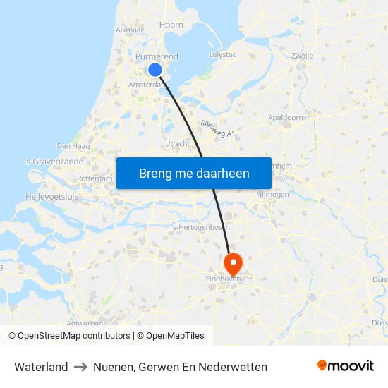 Waterland to Nuenen, Gerwen En Nederwetten map