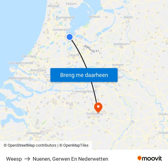 Weesp to Nuenen, Gerwen En Nederwetten map