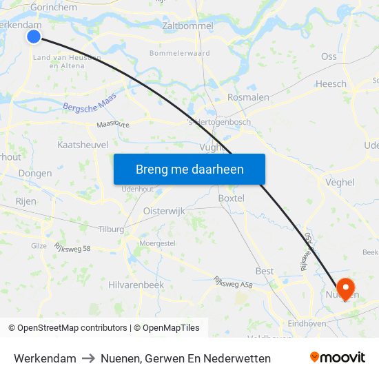Werkendam to Nuenen, Gerwen En Nederwetten map