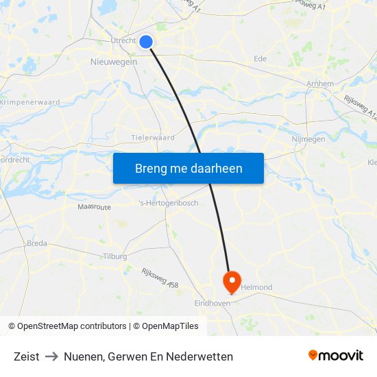 Zeist to Nuenen, Gerwen En Nederwetten map