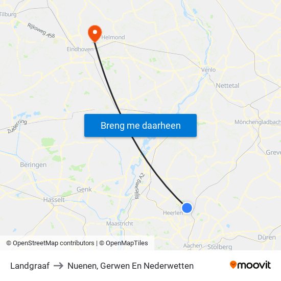 Landgraaf to Nuenen, Gerwen En Nederwetten map