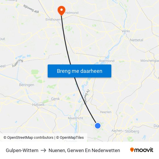Gulpen-Wittem to Nuenen, Gerwen En Nederwetten map