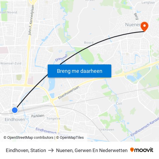 Eindhoven, Station to Nuenen, Gerwen En Nederwetten map