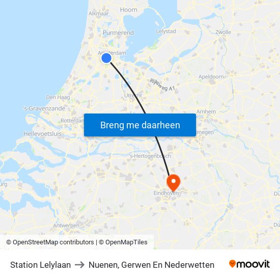 Station Lelylaan to Nuenen, Gerwen En Nederwetten map