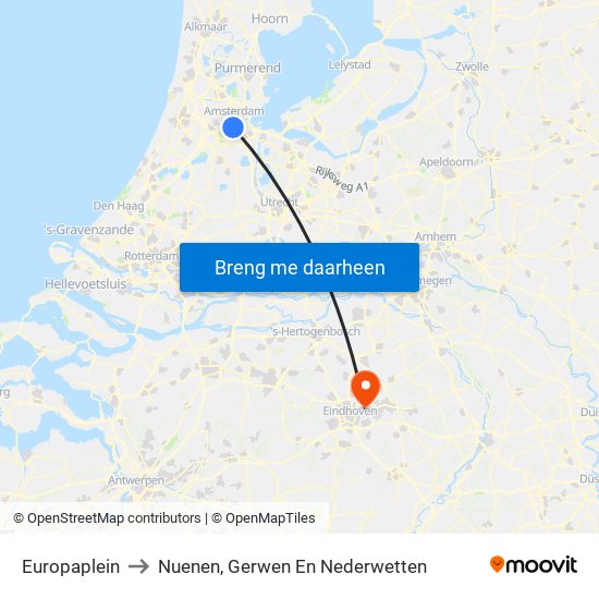 Europaplein to Nuenen, Gerwen En Nederwetten map