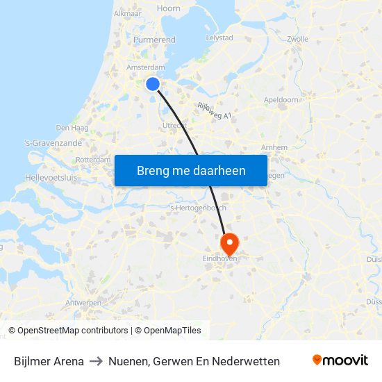 Bijlmer Arena to Nuenen, Gerwen En Nederwetten map