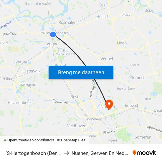 'S-Hertogenbosch (Den Bosch) to Nuenen, Gerwen En Nederwetten map