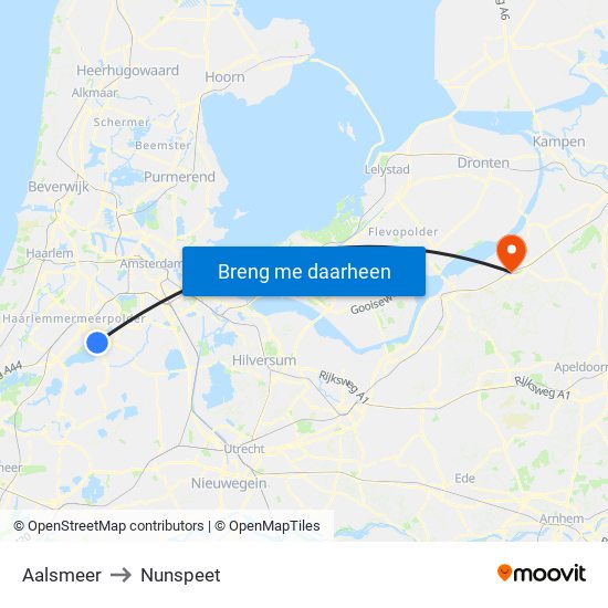 Aalsmeer to Nunspeet map