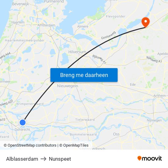 Alblasserdam to Nunspeet map