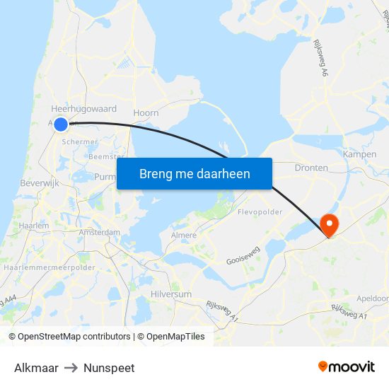 Alkmaar to Nunspeet map