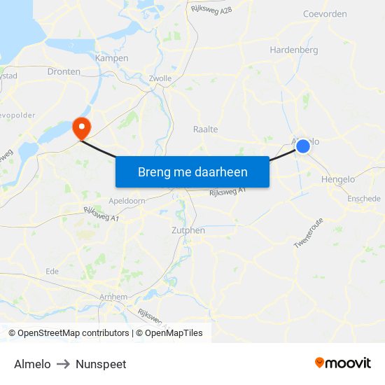 Almelo to Nunspeet map